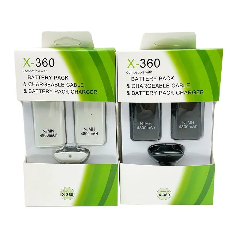 Комплект 3-в-1: аккумуляторы для беспроводного геймпада Xbox 360 (4800 mAh, 2 шт.) и USB-кабель, белый — фото 1