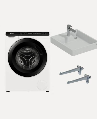 Изображение товара Стиральная машина мини с паром Haier HW50-BP1026 и раковина над стиральной машиной Юпитер мини