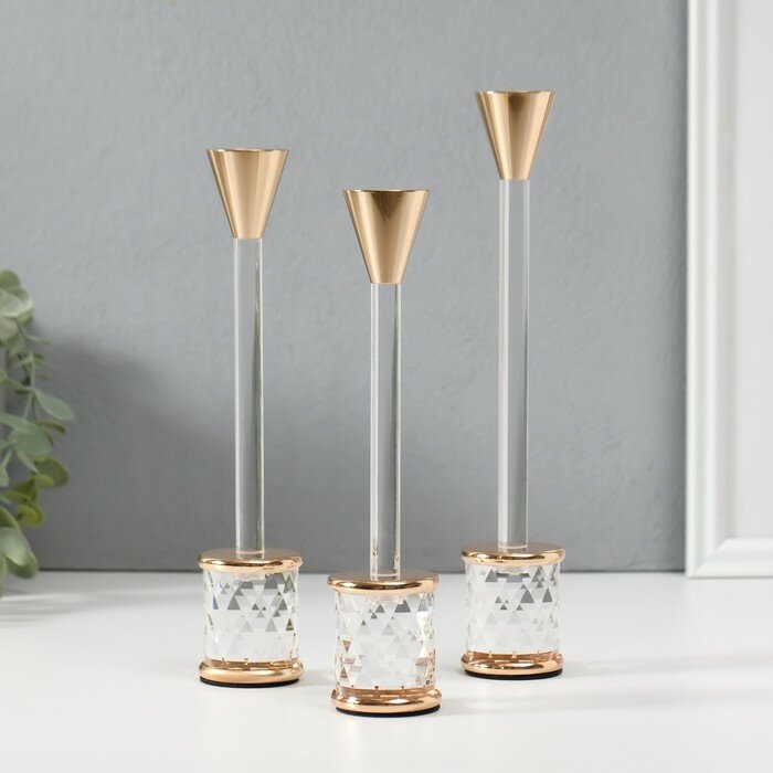 Подсвечник на 1 свечу «Геометрия» d=2.2 см набор 3 шт h=23.5 см 21.5 см 19.5 см