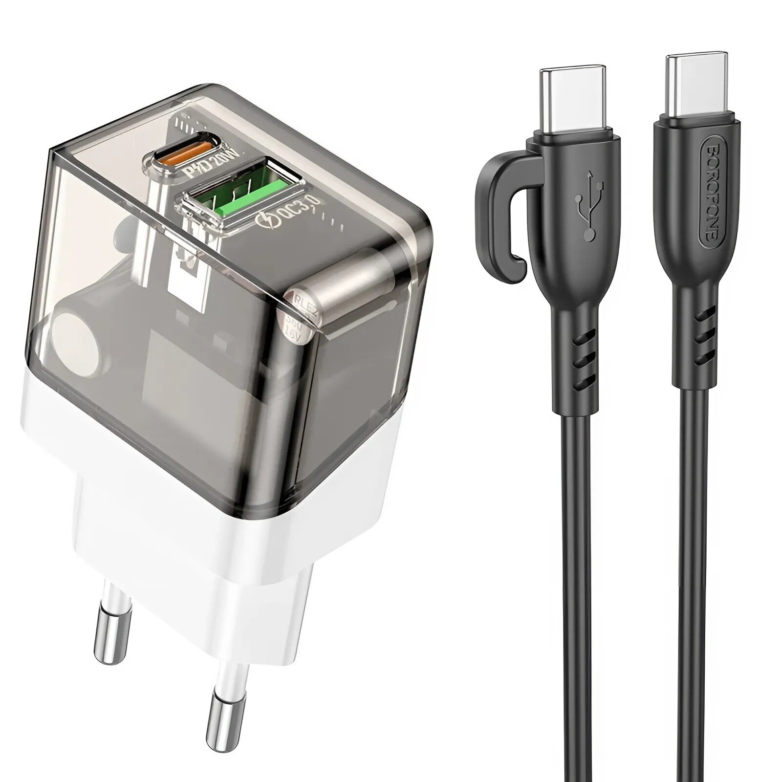 Сетевой адаптер с кабелем - Borofone BA80A Scenery PD+QC USB/Type-C 20W (Type-C/Lightning), 1 шт