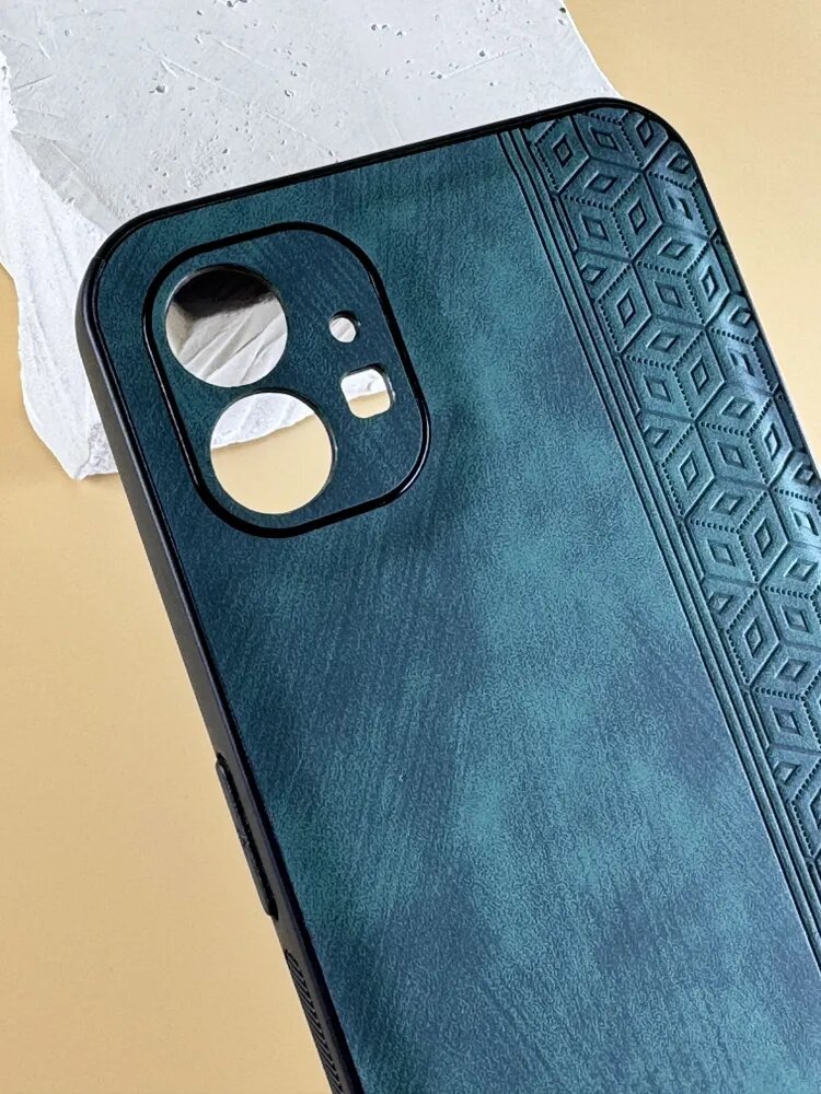 Чехол кожаный Nothing Phone 1 / Чехол Нотинг Фон 1 с защитой камеры, геометрия, зеленый — фото 1