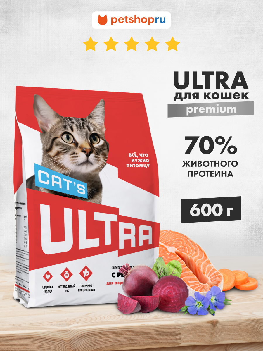 Ultra Сухой корм с рыбой для стерилизованных кошек, STERILISED, Fish, 0,6кг