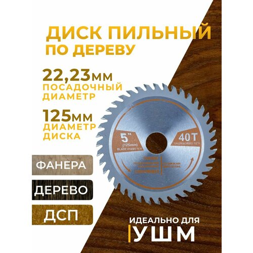 Диск пильный по дереву для УШМ 125мм 2х22,2 мм, твердосплавный, по фанере, осб, ДСП, ЛДСП