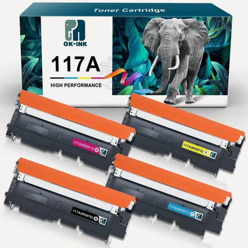 Изображение товара Комплект картриджей для HP Color Laser 178 c чипом, 4 цвета, совместимый HP 117A (W2070A, W2071A, W2072A, W2073A)