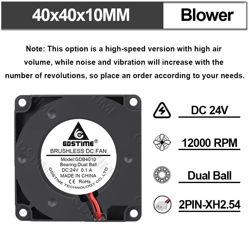 Gdstime Турбовентилятор 30/40/50 мм 24В, 4010 Blower 12000RPM, 2PCS