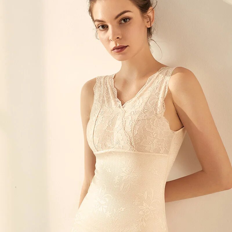 Женский кружевной утягивающий бюстгальтер SuyaDream с шелковой подкладкой Белый, L, Бежевый