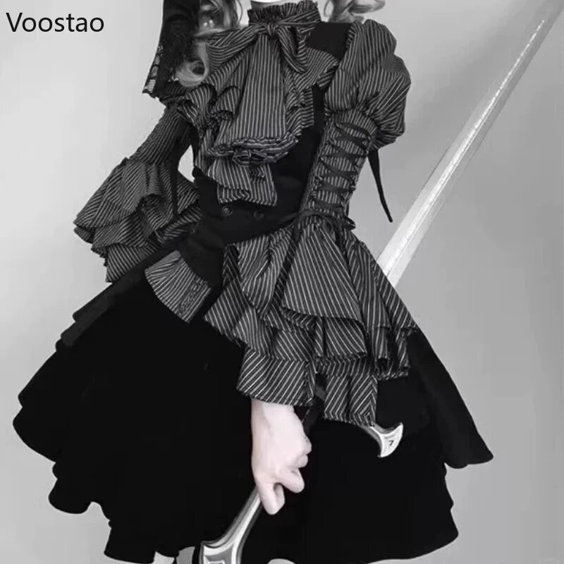 Voostao Женское платье в стиле Лолита темно-готическое полиэстер, Черный, М, Женский