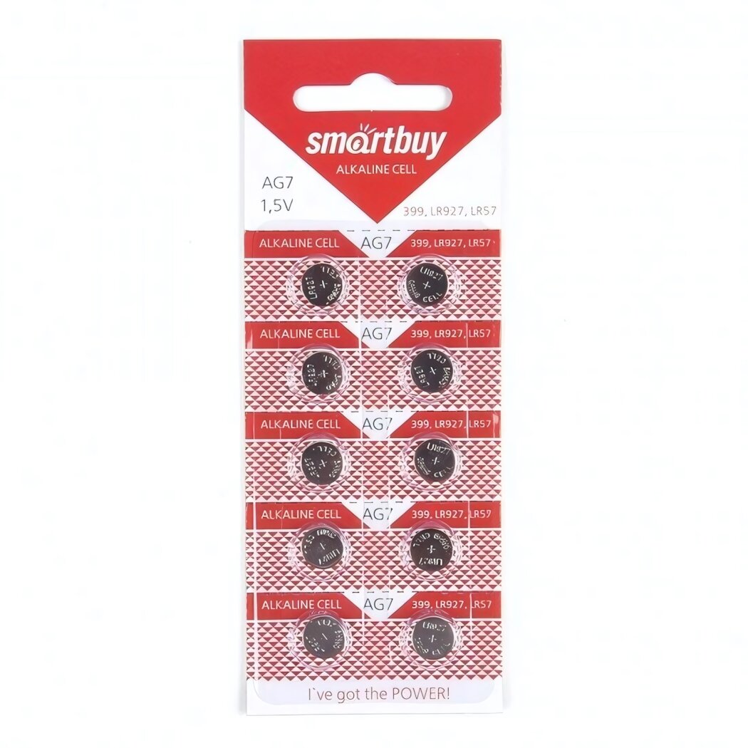 Батарейка SmartBuy AG7, 1.5V, 10 шт, совместимость 399/LR927/LR57