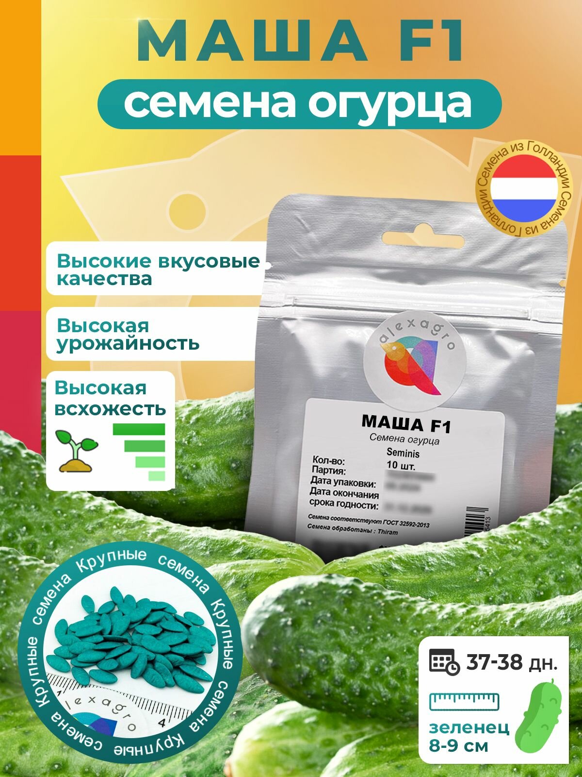 Семена огурцов Маша F1 от Seminis / Alexagro 10 шт гибрид для открытого грунта и теплиц