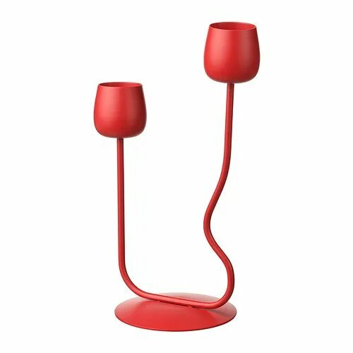 Подсвечник IKEA SILVERPARON для 2х свечей красный на ножках высота 29 см