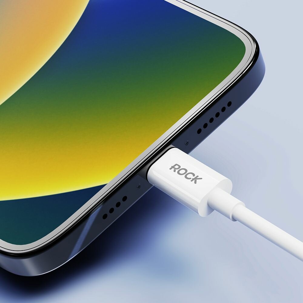 Кабель ROCK Xiaomi с быстрой зарядкой, 27W, 3A, USB-C to Lightning Fast Charge Data Cable для iPod, iPhone, iPad, 100 см. Белый