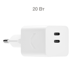 Быстрое зарядное устройство COMMO 20W Compact Charger 2.0 Dual USB-C, 20 Вт