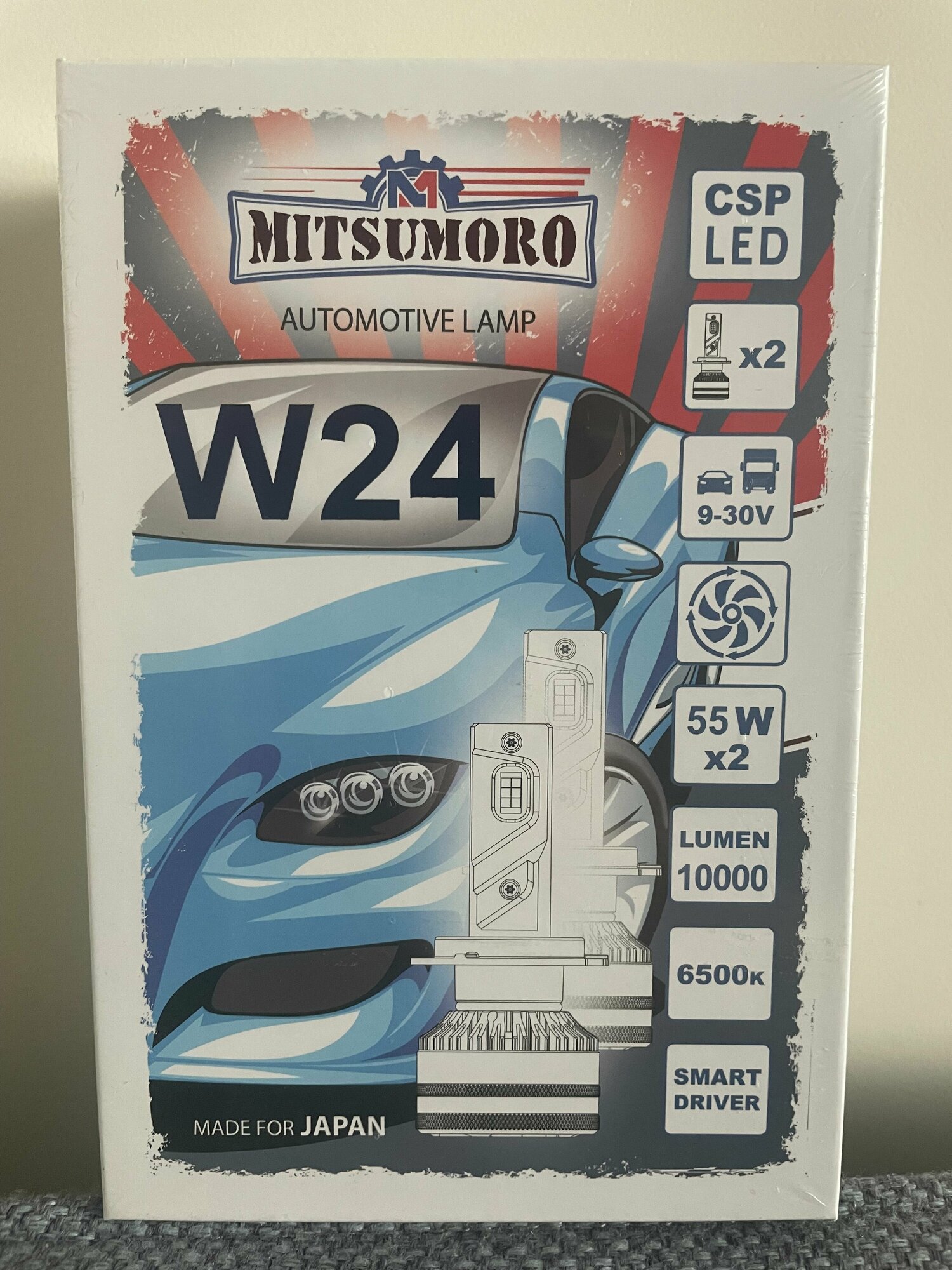 Автолампы диодные с охлаждением MITSUMORO HB3 W24 10000 LUMEN 2x55W 9-30V CSP LED 6500K