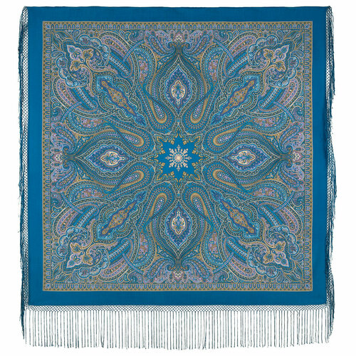 фото Платок павловопосадская платочная мануфактура,148х148 см, синий, голубой