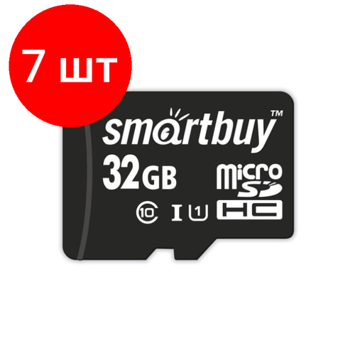 Комплект 7 штук, Карта памяти SmartBuy microSDHC 32Gb UHS-I Cl10 +ад, SB32GBSDCL10-01 карта памяти 16 гб microsdhc smartbuy sb16gbsdcl10 01 class 10