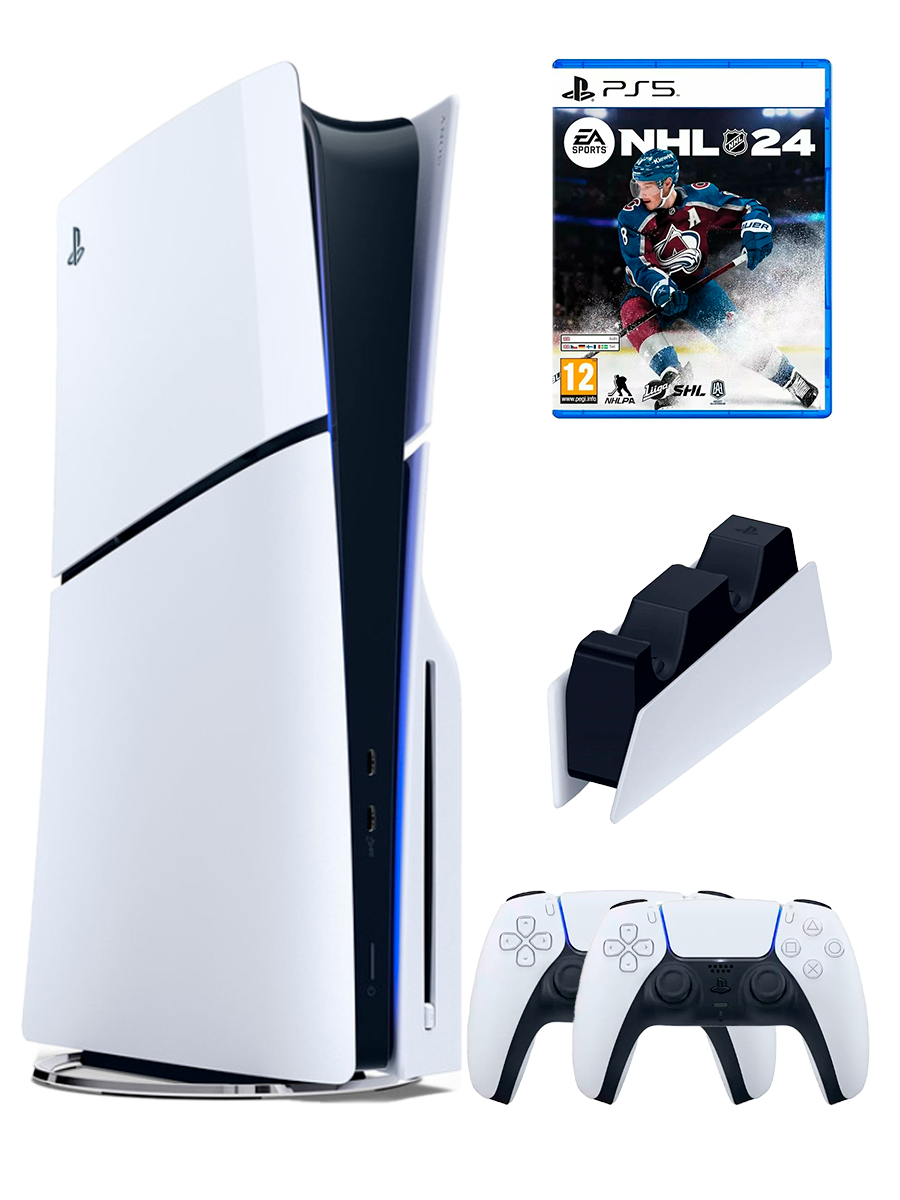 PS5 (ПС5) Игровая приставка Sony PlayStation 5 Slim disc + 2-й геймпад + зарядное +игра NHL24