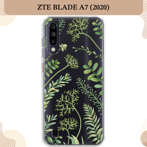 Силиконовый чехол Green Leaves на ZTE Blade A7 (2020) / ЗТЕ Блэйд A7 2020, прозрачный