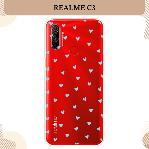 Силиконовый чехол Голубый сердечки на Realme C3 / Реалми C3, прозрачный силиконовый чехол на realme c3 реалми c3 милые коровки прозрачный