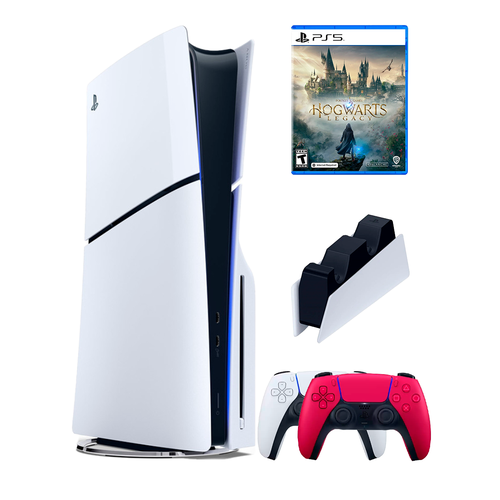 PS5 (ПС5) Игровая приставка Sony PlayStation 5 Slim disc + 2-й геймпад(красный) + зарядное + игра Hogwarts