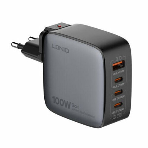 Сетевое зарядное устройство LDNIO Q408 100W GaN Supper Fast Charger, US/UK/EU Plug (с тремя переходниками для разных стран), Разъёмы: 1xUSB-A + 3xUSB-C переходник адаптер ldnio ld b4401 белый