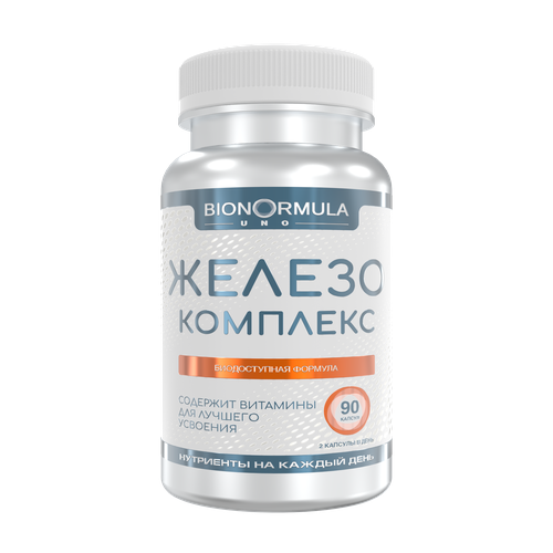 Железо витамины от анемии, iron, фумарат железа, ферулина, Bionormula UNO, 90 капсул