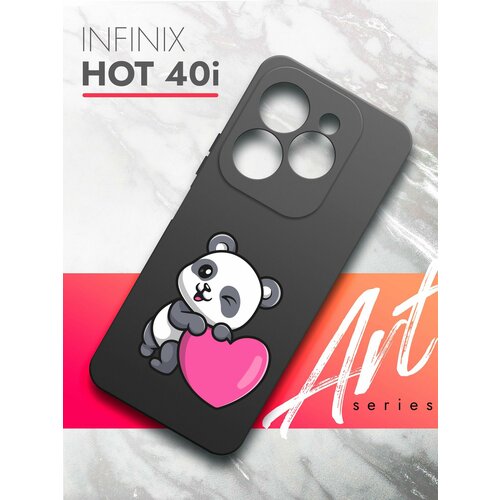 Чехол на Infinix HOT 40i (Инфиникс Хот 40ай) черный матовый силиконовый с защитой (бортиком) вокруг камер, Brozo (принт) Панда Сердце чехол на infinix hot 40i инфиникс хот 40ай черный матовый силиконовый с защитой бортиком вокруг камер brozo принт корги шарики