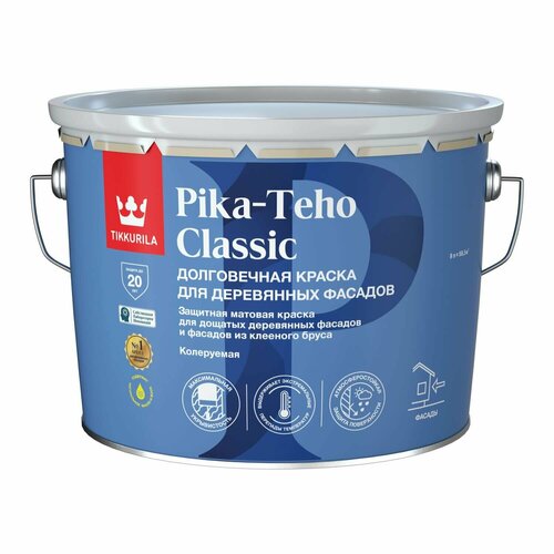 Краска матовая для деревянных фасадов Tikkurila Pika-Teho Classic (9л) белый краска акриловая tikkurila pika teho влагостойкая матовая бесцветный 9 л