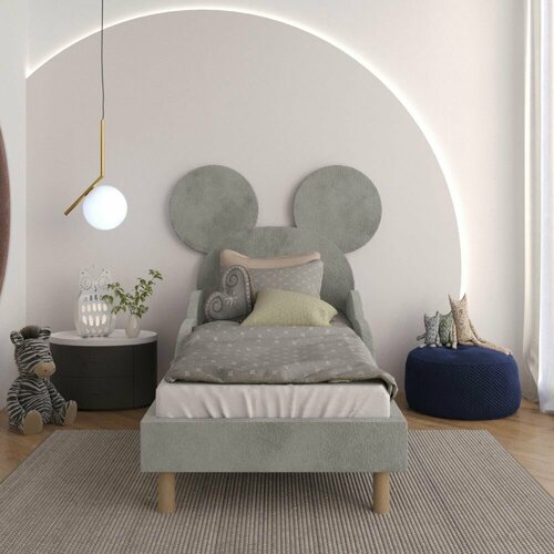 Детская кровать мягкая с ушками и бортиками Микки 90x200 цвет Бежевый