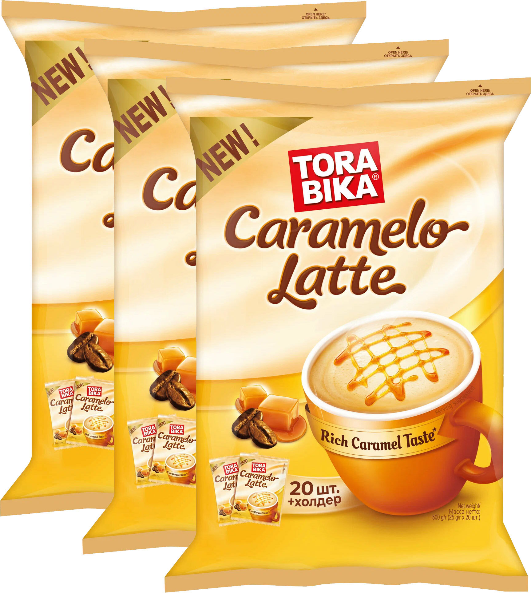 Растворимый кофе Tora Bika Caramelo Latte, в пакетиках, 20 шт х 3 уп, 1,5 кг Torabika