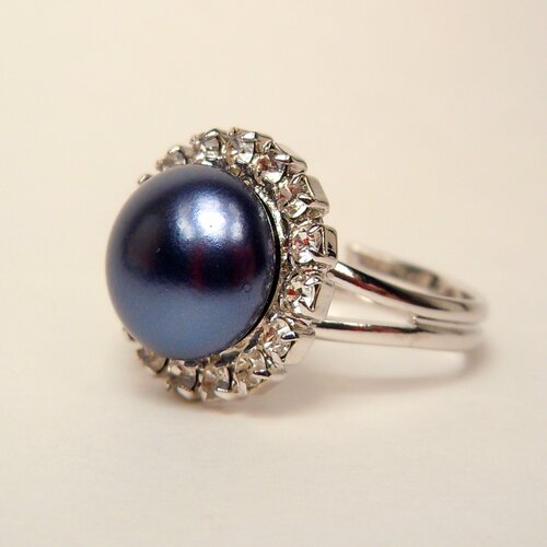 фото Кольцо amelia/чехия, swarovski zirconia, жемчуг swarovski синтетический, безразмерное, синий чарующий рай