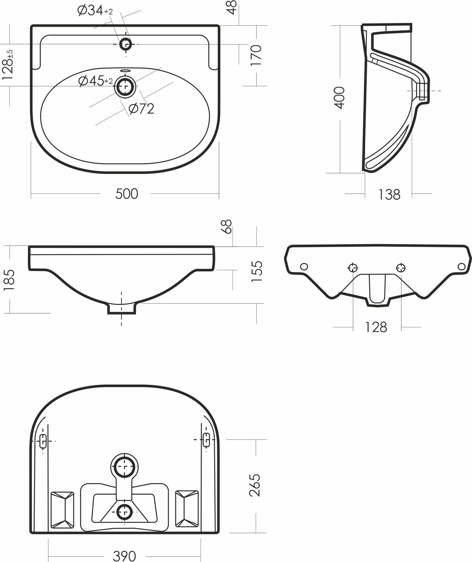 Умывальник Sanita "эталон 55" фарфор белый полукруглая форма