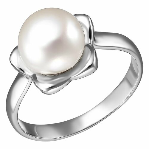 фото Перстень серебряное кольцо 925 пробы с жемчугом, серебро, 925 проба, родирование, жемчуг культивированный, размер 18, белый, серебряный uvi ювелирочка