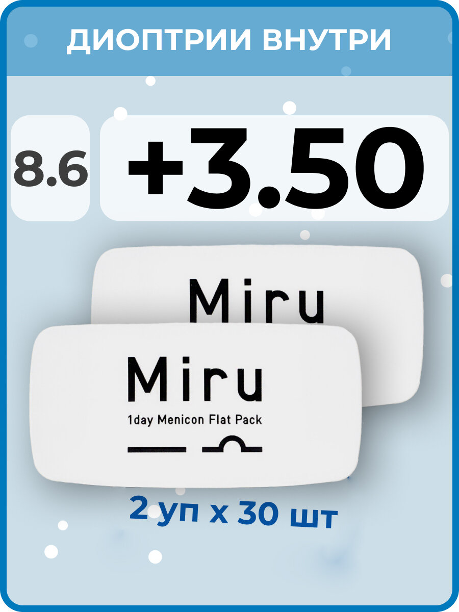 Контактные линзы MIRU 1 Day Menicon Flat Pack (30 линз) R. 8.6 +3.50, 2 упаковки