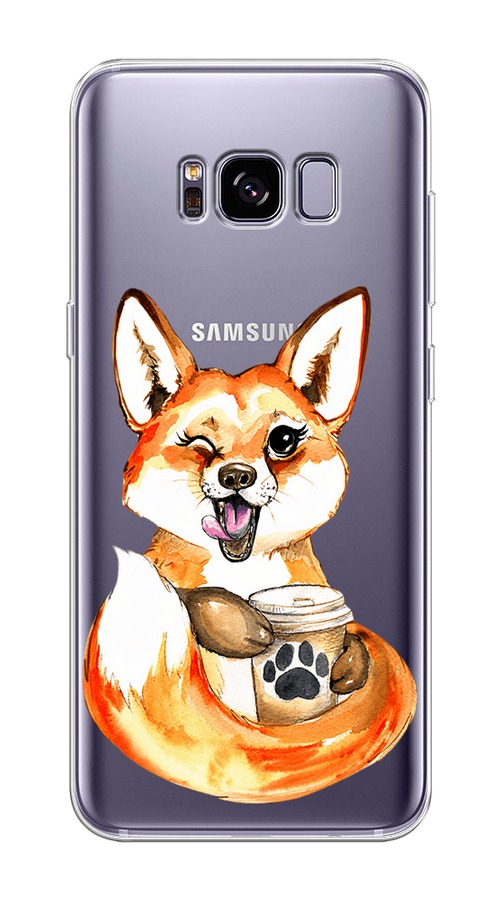Силиконовый чехол на Samsung Galaxy S8 Plus / Самсунг Галакси S8 Плюс "Подмигивающая лиса с кофе", прозрачный