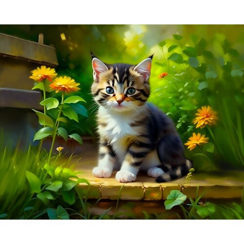 Картина по номерам 40*50 см Маленький котенок в траве