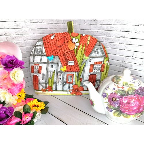 Грелка для заварочного чайника Сказочные Домики 23х29 см вафельное полотно синтепух ручная работа 790₽