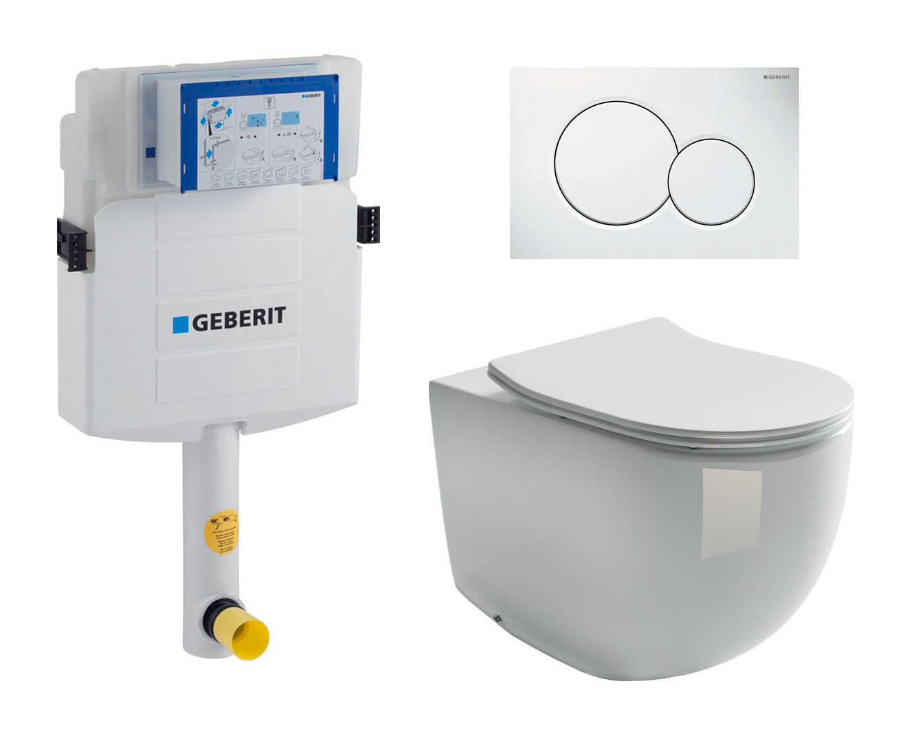 фото Комплект 3 в 1 смывной бачок скрытого монтажа Geberit Duofix UP320 + Унитаз приставной Ceramica Nova Metropol CN4004 + Кнопка Geberit Sigma 01 белая