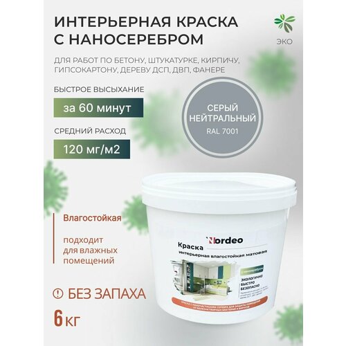 Краска интерьерная без запаха для стен RAL7001 6 кг