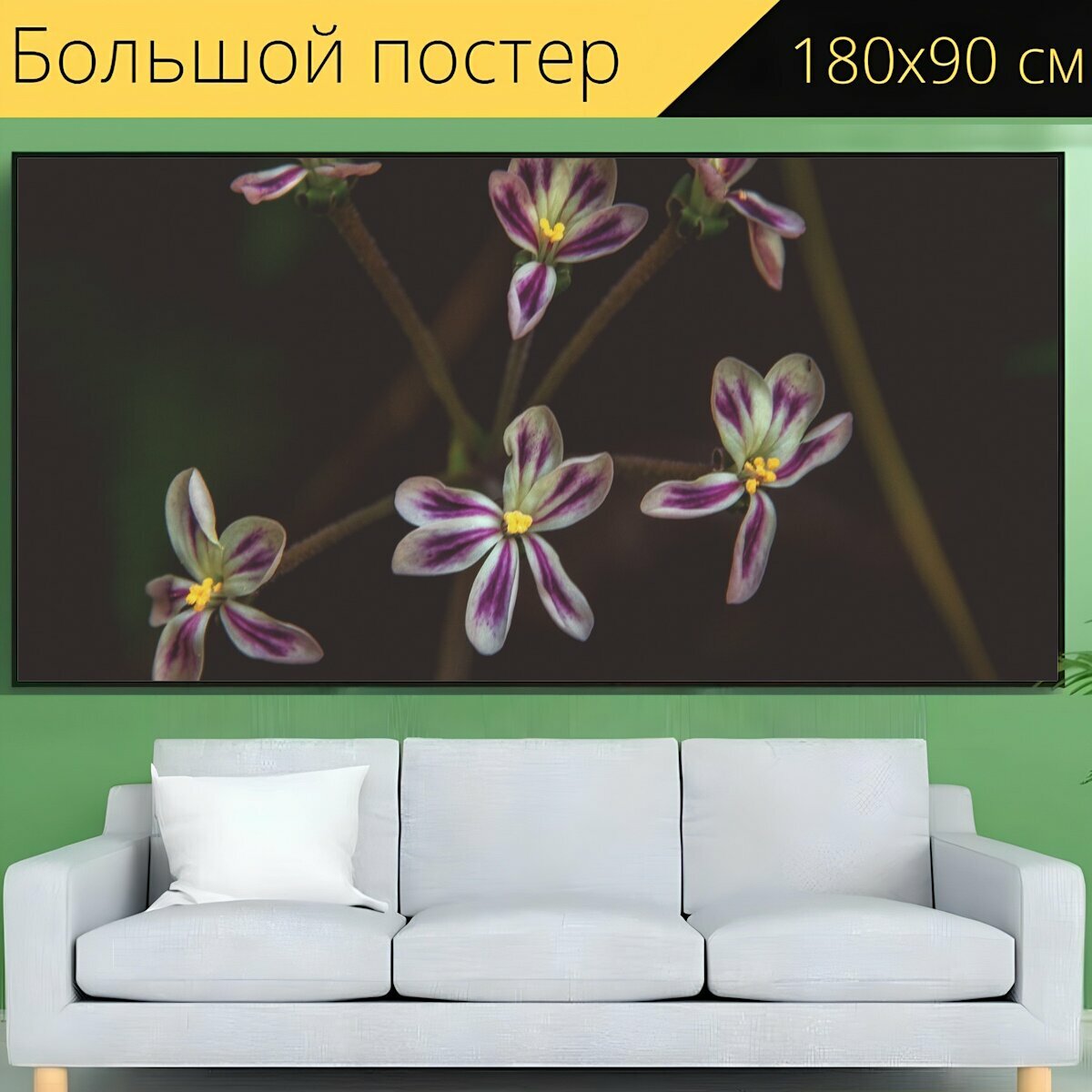 Большой постер "Цветы, природа, фиолетовый" 180 x 90 см. для интерьера