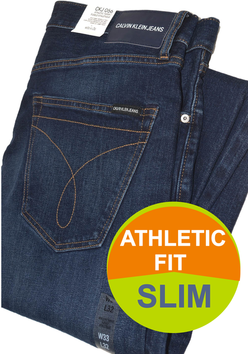 Джинсы CALVIN KLEIN Slim Fit Athletic Taper, размер 33/32, синий
