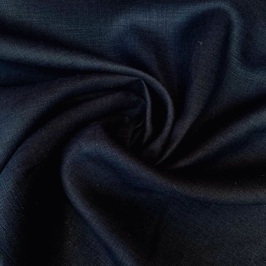 Ткань лен 100% костюмная отрез 1м х 150см Темно-Синяя
