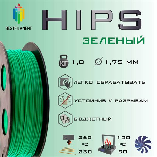 HIPS Зеленый 1000 гр. 1.75 мм пластик Bestfilament для 3D-принтера