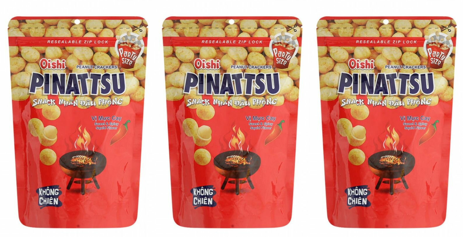 Oishi Снеки арахисовые Pinatts со вкусом кальмара острые, 85 г, 3 уп