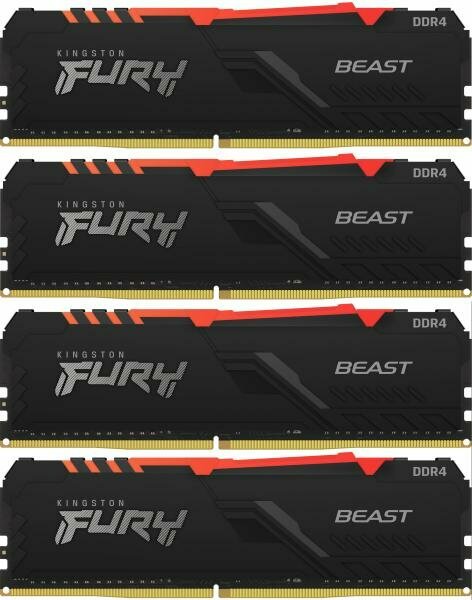 Оперативная память для компьютера 32Gb (4x8Gb) PC4-28800 3600MHz DDR4 DIMM CL17 Kingston Fury Beast RGB KF436C17BBAK4/32