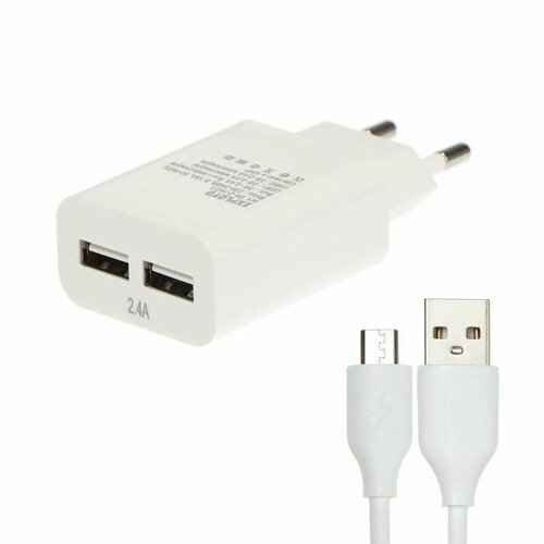 Сетевое зарядное устройство Exployd EX-Z-1423, 2 USB, 2.4 А, кабель microUSB, 1 м, белое exployd сетевое зарядное устройство exployd ex z 467 2 usb 3 1 а кабель lightning 1 м белое