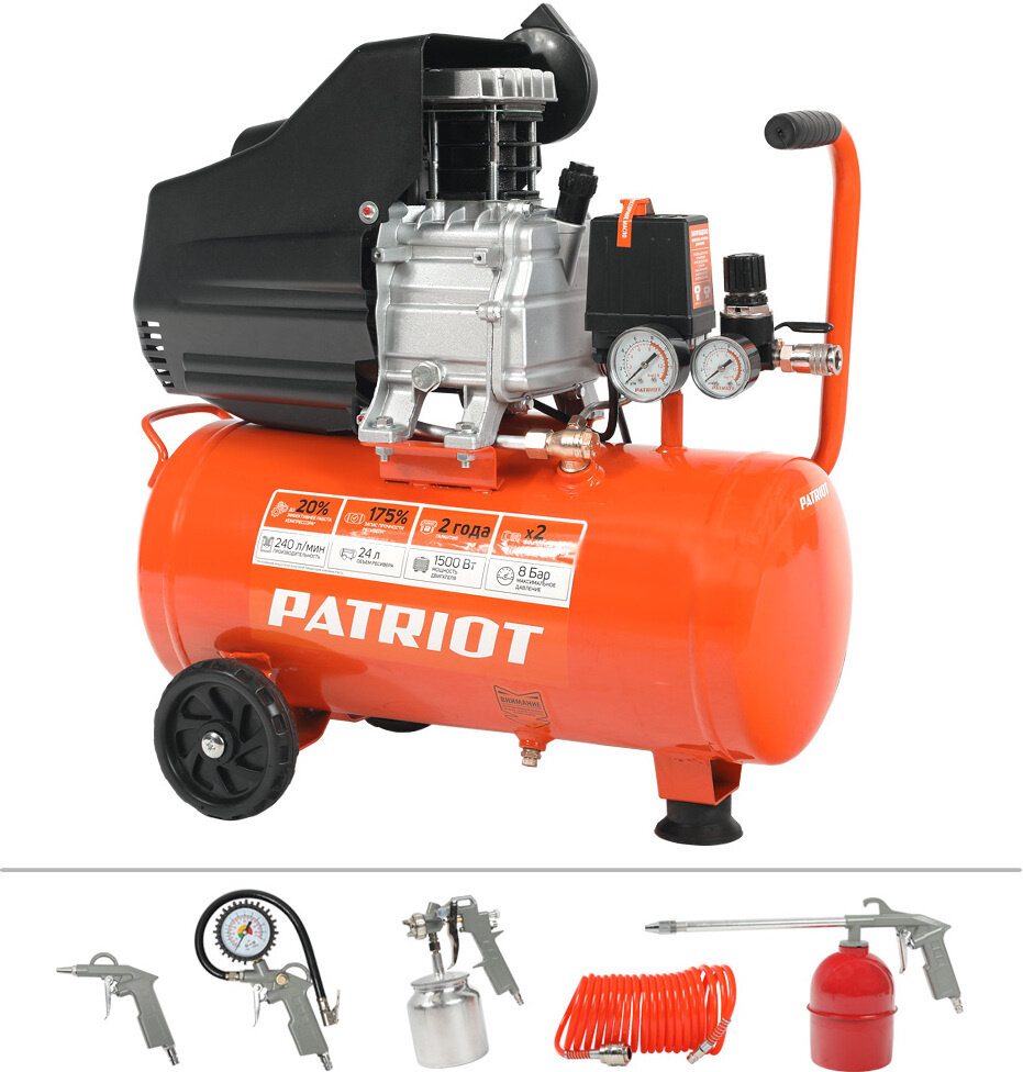 Patriot Optima Euro 24-240K2 масляный 240л/мин 24л 1500Вт оранжевый/черный (уценка)