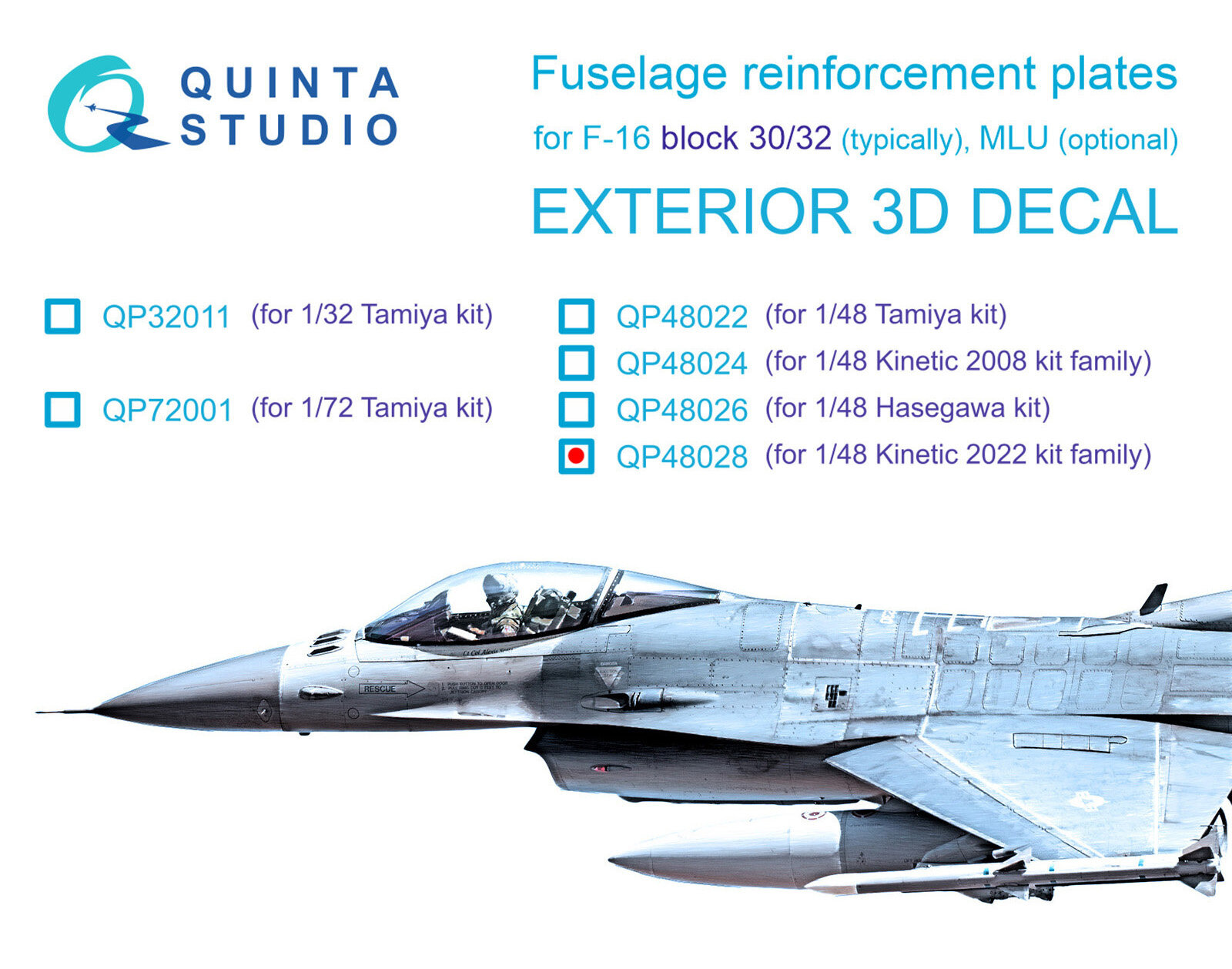 QP48028 Quinta Studio 1/48 Усиливающие накладки для F-16 block 30/32 (Kinetic 2022г. разработки)