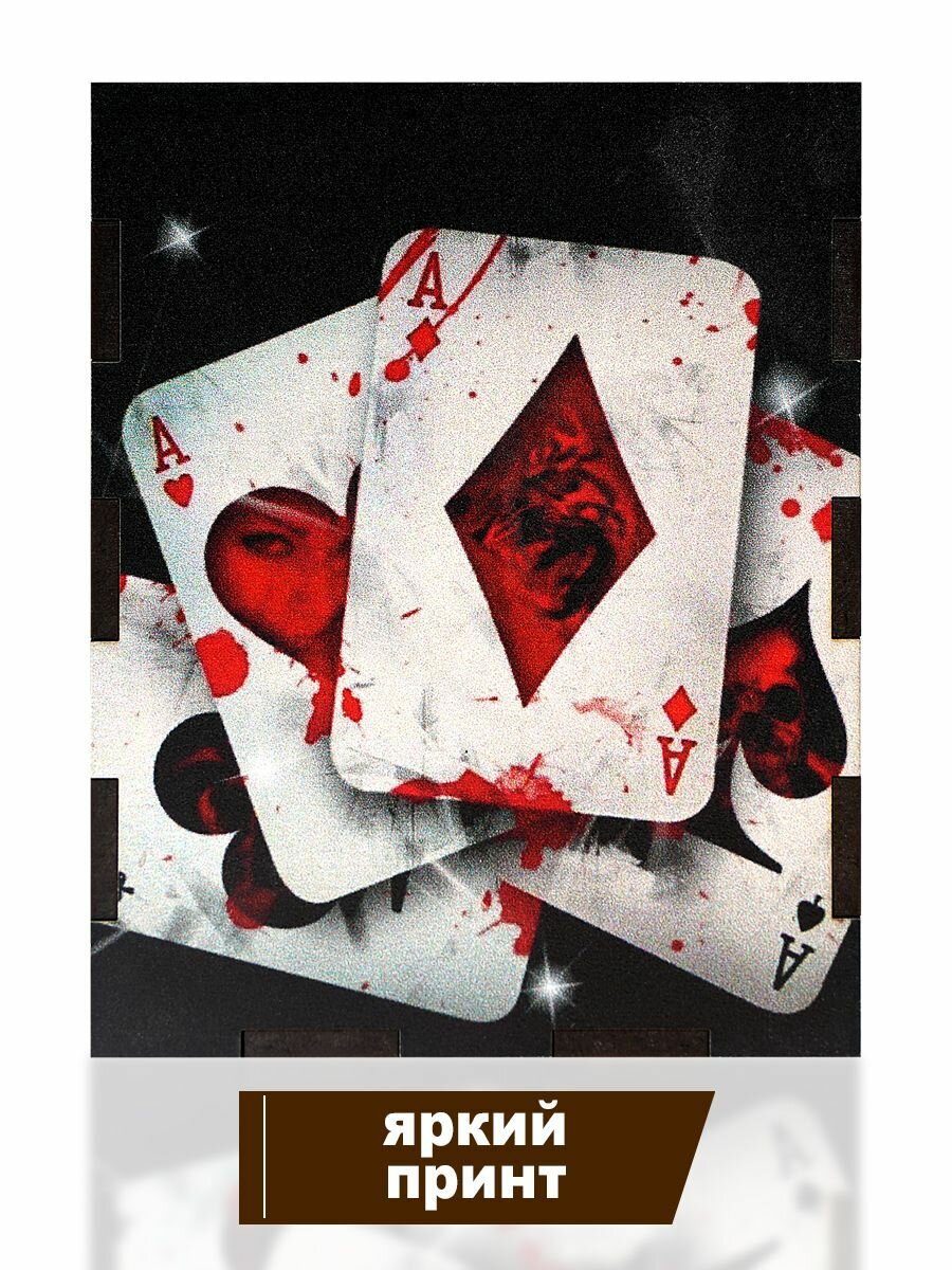 Футляр для игральных карт Дама Пик "Три туза", дерево, внутренние размеры 92 на 67мм — фото 1