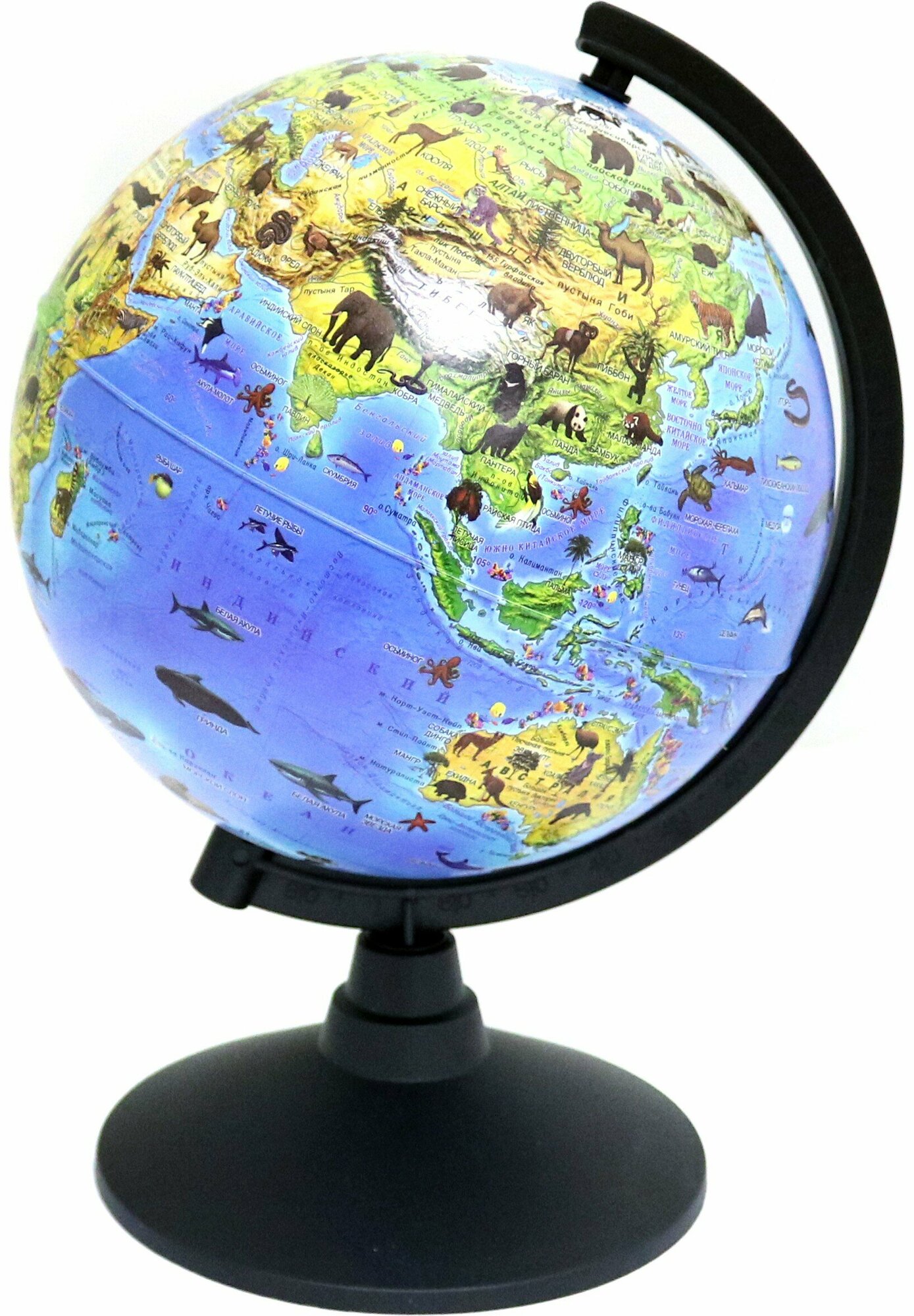 Глобус Земли зоогеографический, детский, диаметр 21 см, на черной подставке (К012100204)
