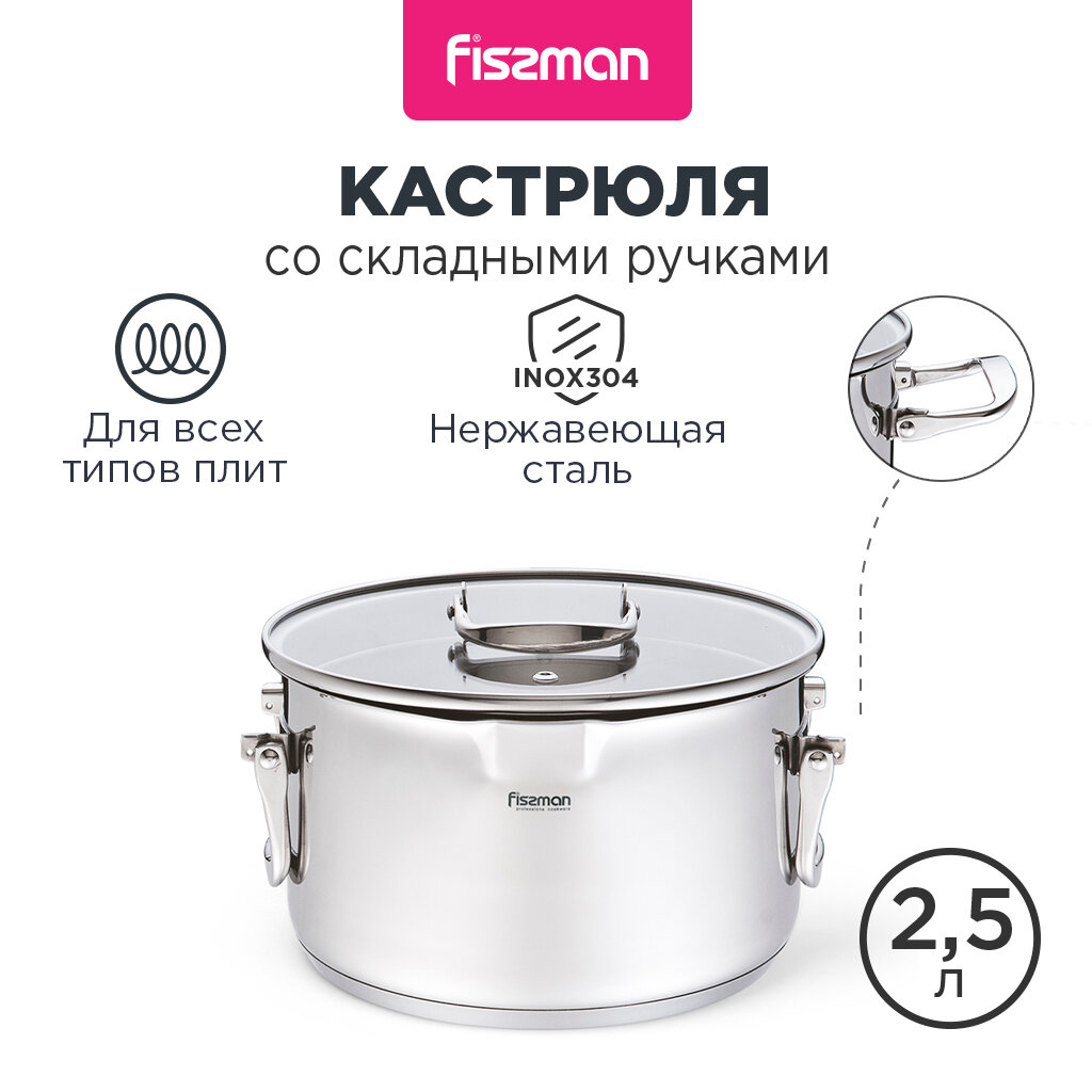 Кастрюля со складными ручками FISSMAN Adelie 2,5 л